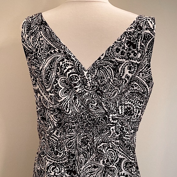 Lands End Black White Paisley Print Faux V-Neck Wrap Sleeveless MIDI Dress SZ 14 - Picture 8 of 13